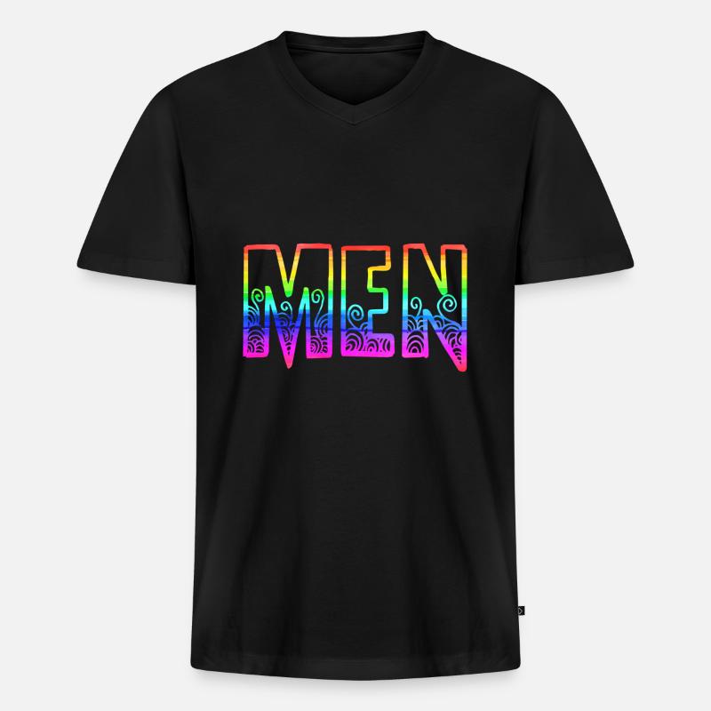 men rs regenbogen - Männer Premium Bio T-Shirt mit V-Ausschnitt - Schwarz