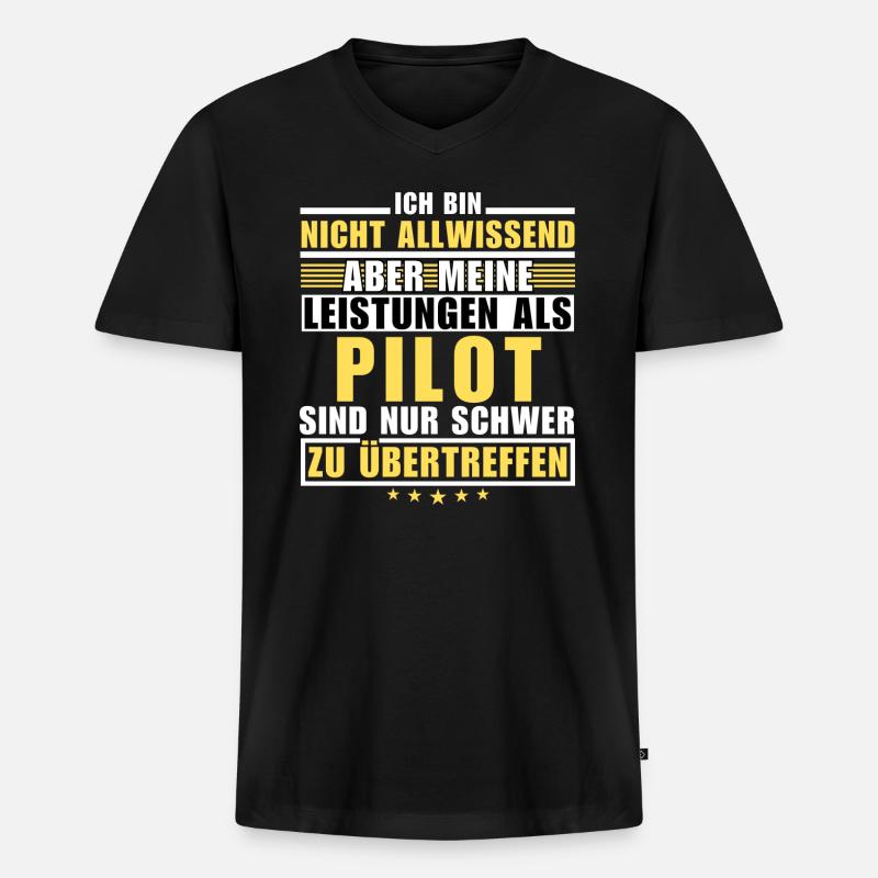 Unübertroffene Leistung als Pilot - Männer Premium Bio T-Shirt mit V-Ausschnitt - Schwarz