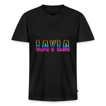 layla rs regenbogen - Männer Premium Bio T-Shirt mit V-Ausschnitt - Schwarz - Vorne - Nico (187cm)