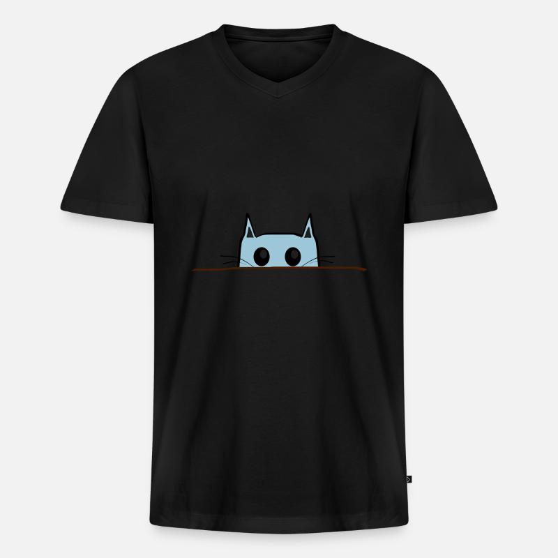 Katze Comic Tisch - Männer Premium Bio T-Shirt mit V-Ausschnitt - Schwarz