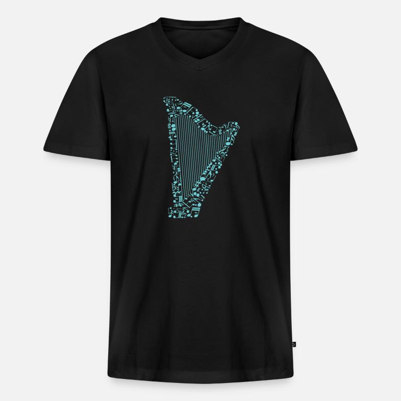 Harfe - Männer Premium Bio T-Shirt mit V-Ausschnitt - Schwarz
