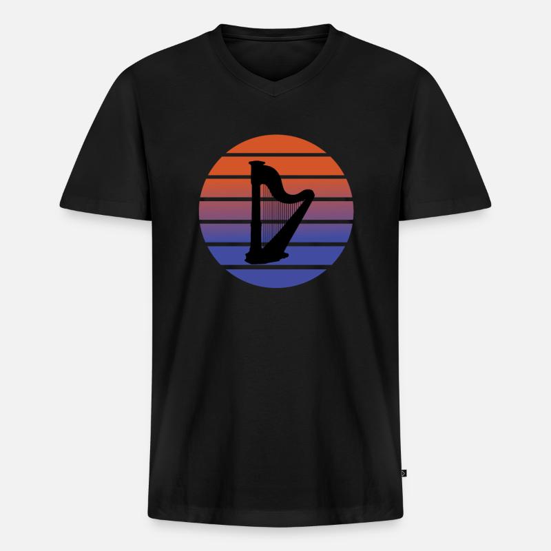 Harfe - Männer Premium Bio T-Shirt mit V-Ausschnitt - Schwarz