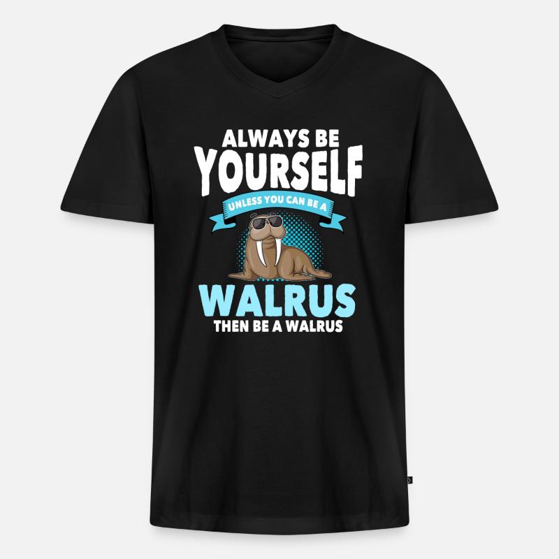 Walrösser - Männer Premium Bio T-Shirt mit V-Ausschnitt - Schwarz