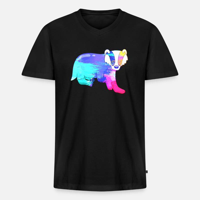 Dachs Farbenfroh - Männer Premium Bio T-Shirt mit V-Ausschnitt - Schwarz