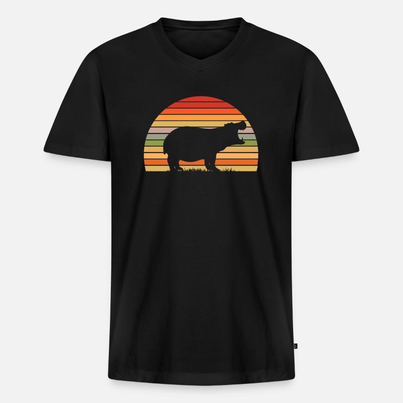 Flusspferd - Männer Premium Bio T-Shirt mit V-Ausschnitt - Schwarz