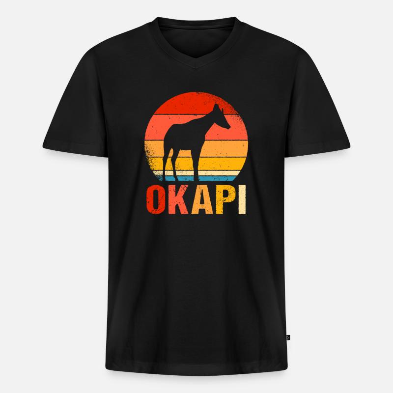 Okapi Retro Geschenk - Männer Premium Bio T-Shirt mit V-Ausschnitt - Schwarz