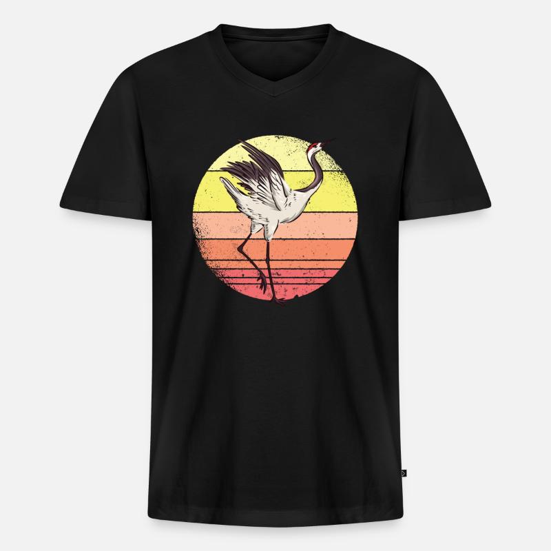 Kranich - Männer Premium Bio T-Shirt mit V-Ausschnitt - Schwarz
