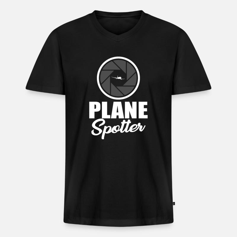 Planespotter Geschenk - Männer Premium Bio T-Shirt mit V-Ausschnitt - Schwarz