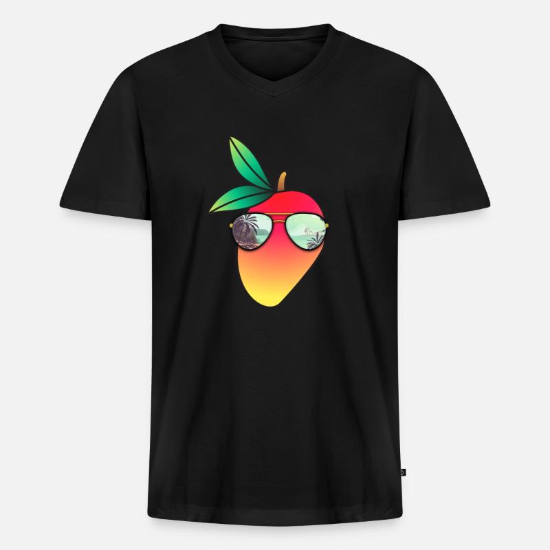 Mango Mit Sonnenbrille - Männer Premium Bio T-Shirt mit V-Ausschnitt - Schwarz