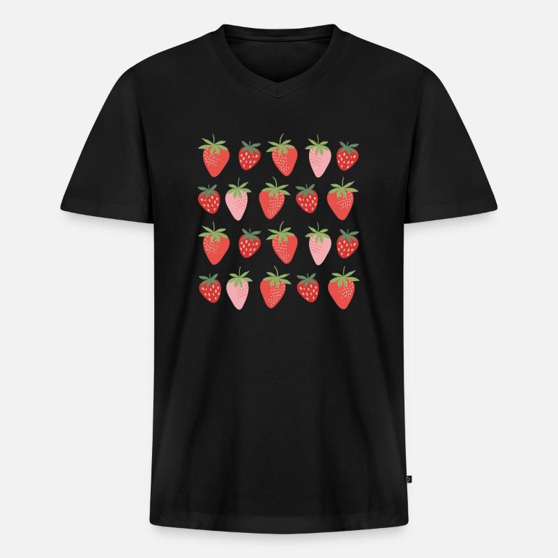 Erdbeeren - Männer Premium Bio T-Shirt mit V-Ausschnitt - Schwarz
