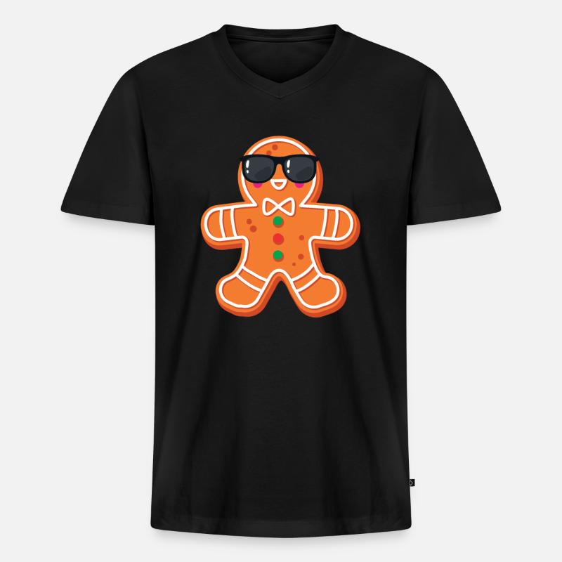 Lebkuchenmann - Männer Premium Bio T-Shirt mit V-Ausschnitt - Schwarz