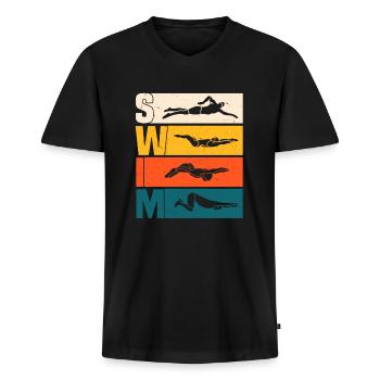 Schwimmen - Männer Premium Bio T-Shirt mit V-Ausschnitt - Schwarz - Vorne - Nico (187cm)