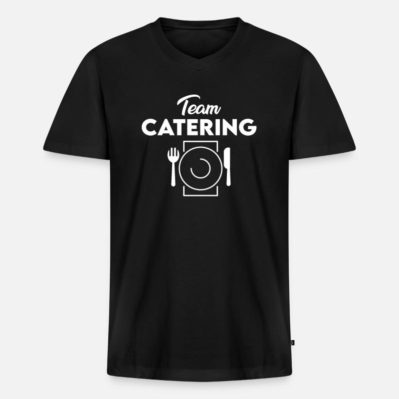 Team Catering - Männer Premium Bio T-Shirt mit V-Ausschnitt - Schwarz