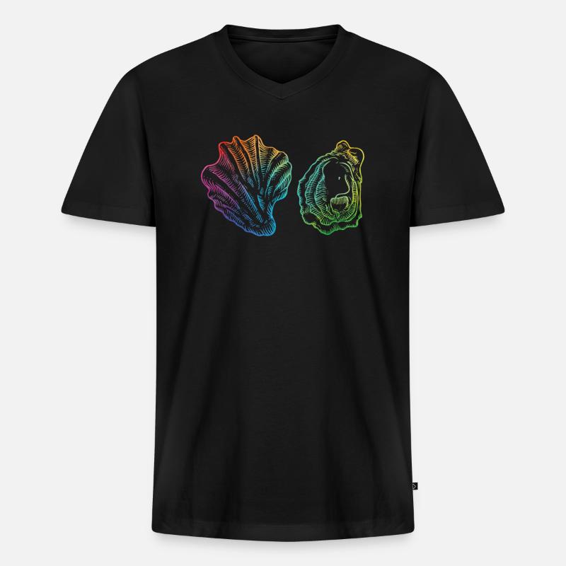Auster - Männer Premium Bio T-Shirt mit V-Ausschnitt - Schwarz