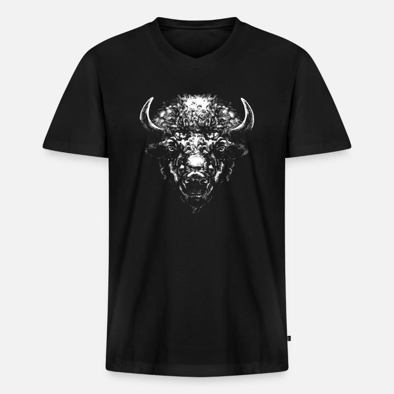 Büffel - Männer Premium Bio T-Shirt mit V-Ausschnitt - Schwarz