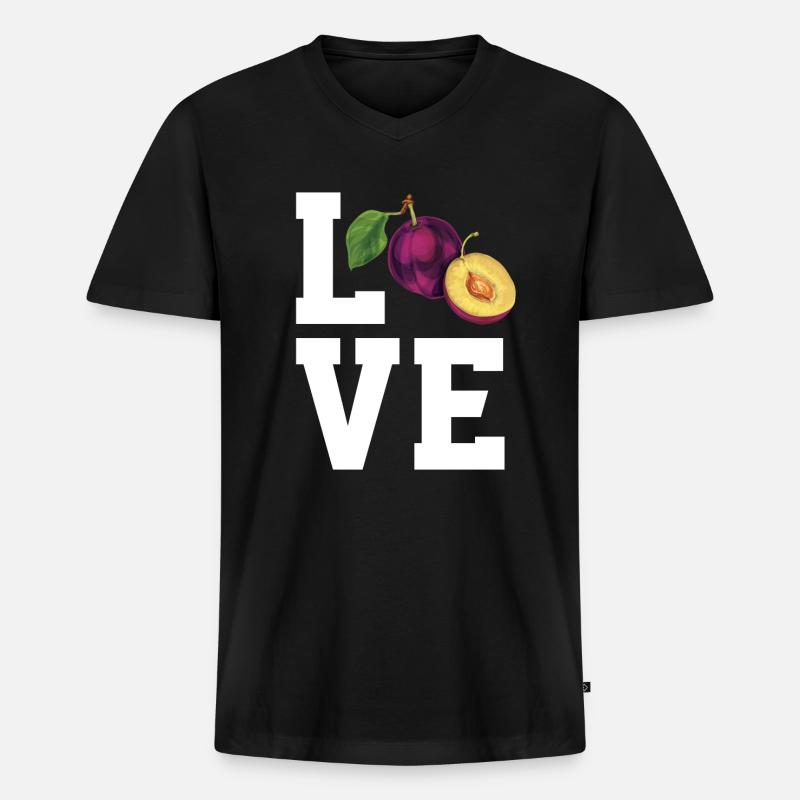 Liebe Pflaumen - Männer Premium Bio T-Shirt mit V-Ausschnitt - Schwarz