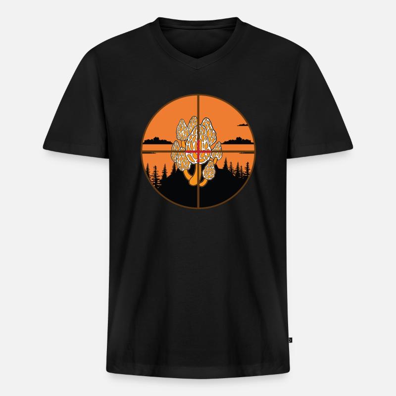 Morcheln Pilzjagd - Männer Premium Bio T-Shirt mit V-Ausschnitt - Schwarz
