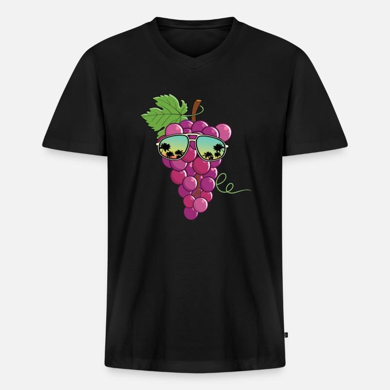 Rote Trauben Sonnenbrille - Männer Premium Bio T-Shirt mit V-Ausschnitt - Schwarz