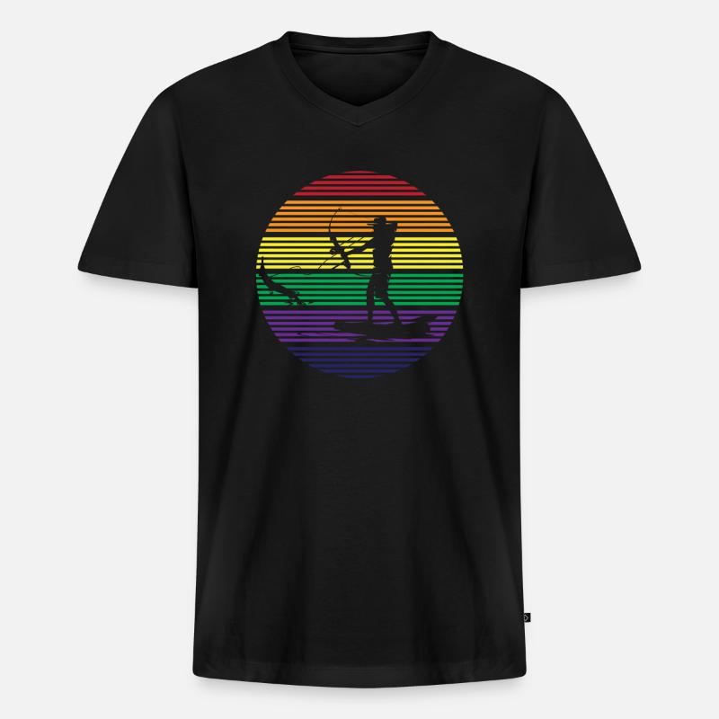Bogenfischen - Männer Premium Bio T-Shirt mit V-Ausschnitt - Schwarz