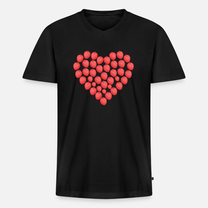 Litschi Herzform - Männer Premium Bio T-Shirt mit V-Ausschnitt - Schwarz