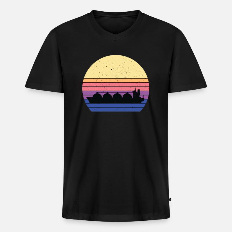Retro LNG Tankschiff - Männer Premium Bio T-Shirt mit V-Ausschnitt - Schwarz