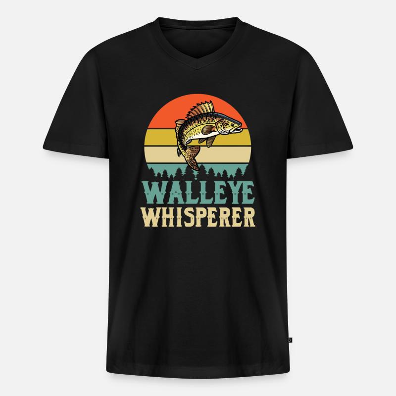 Walleye-flüsterer - Männer Premium Bio T-Shirt mit V-Ausschnitt - Schwarz