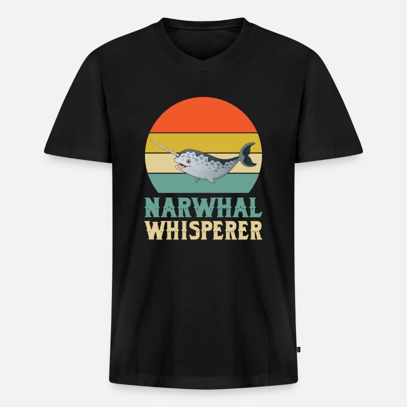 Narwal Flüsterer - Männer Premium Bio T-Shirt mit V-Ausschnitt - Schwarz