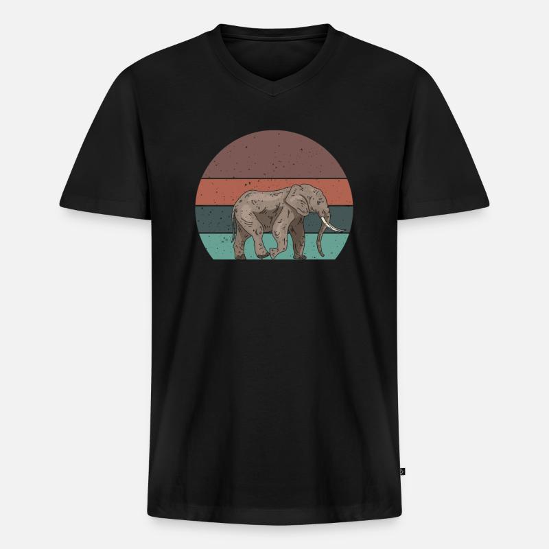 Retro Elefant - Männer Premium Bio T-Shirt mit V-Ausschnitt - Schwarz