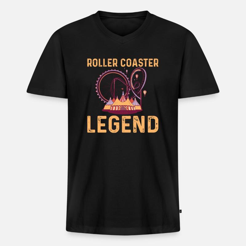 Achterbahn Legende - Männer Premium Bio T-Shirt mit V-Ausschnitt - Schwarz