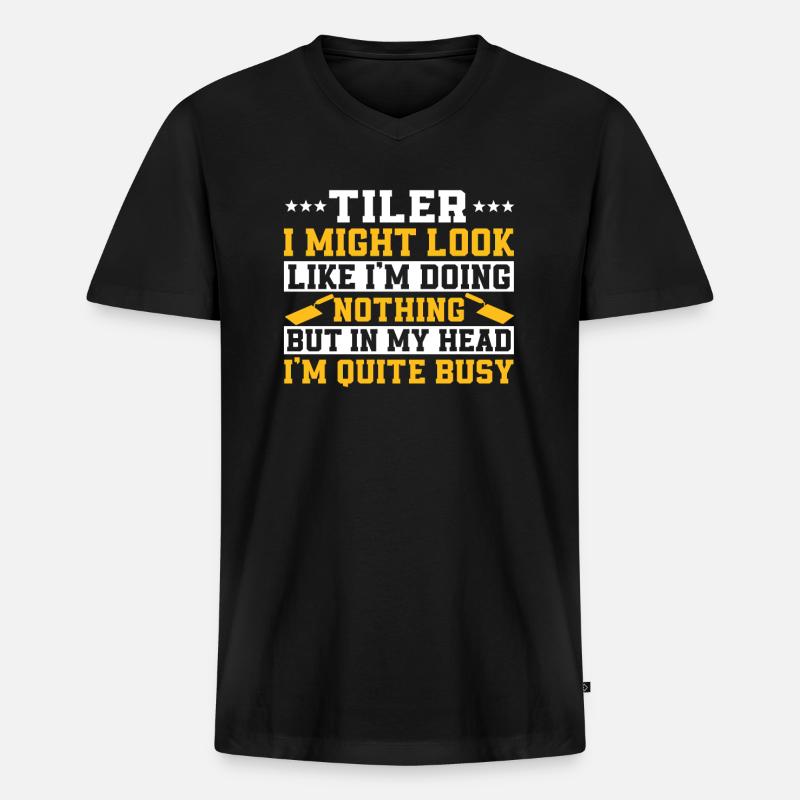 Lustiger Fliesenleger Spruch - Männer Premium Bio T-Shirt mit V-Ausschnitt - Schwarz