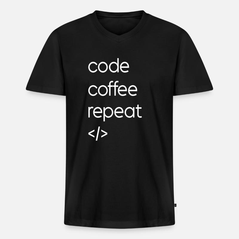 Code Kaffee Wiederholung - Männer Premium Bio T-Shirt mit V-Ausschnitt - Schwarz