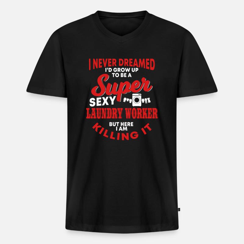 Wäschereimitarbeiter - Männer Premium Bio T-Shirt mit V-Ausschnitt - Schwarz