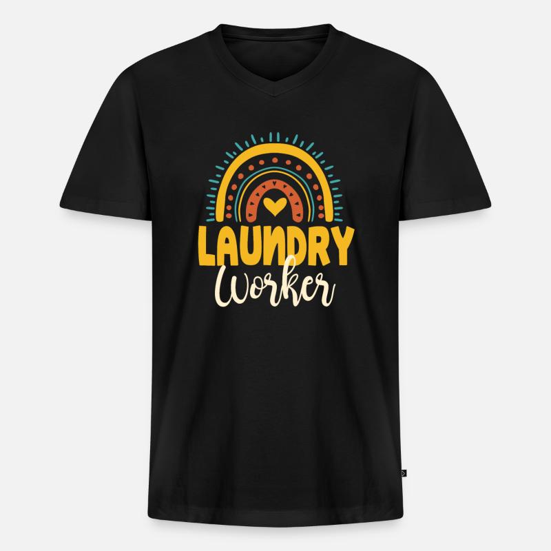 Wäschereimitarbeiter - Männer Premium Bio T-Shirt mit V-Ausschnitt - Schwarz
