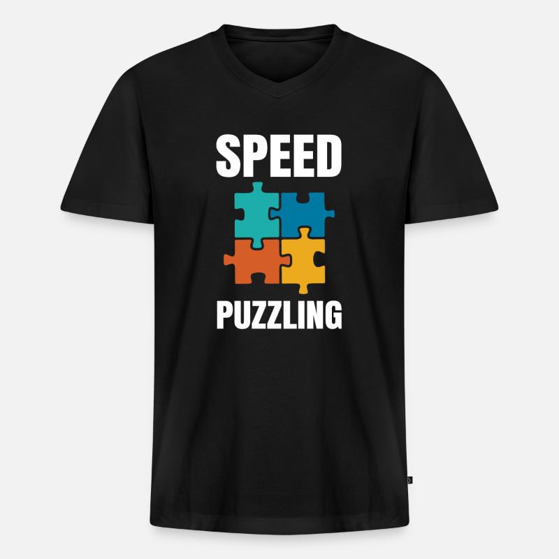 Speed Puzzling - Männer Premium Bio T-Shirt mit V-Ausschnitt - Schwarz