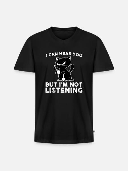 Funny Coffee Drinking Cat Clothing - Men's Premium Organic T-shirt with V-neck - black