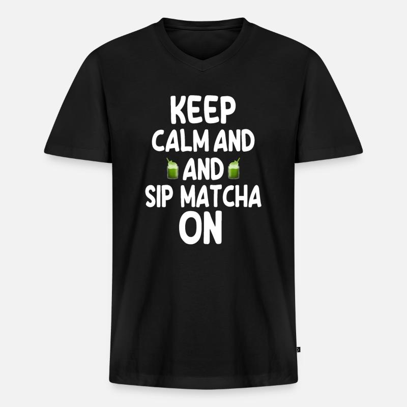 Matcha - Männer Premium Bio T-Shirt mit V-Ausschnitt - Schwarz