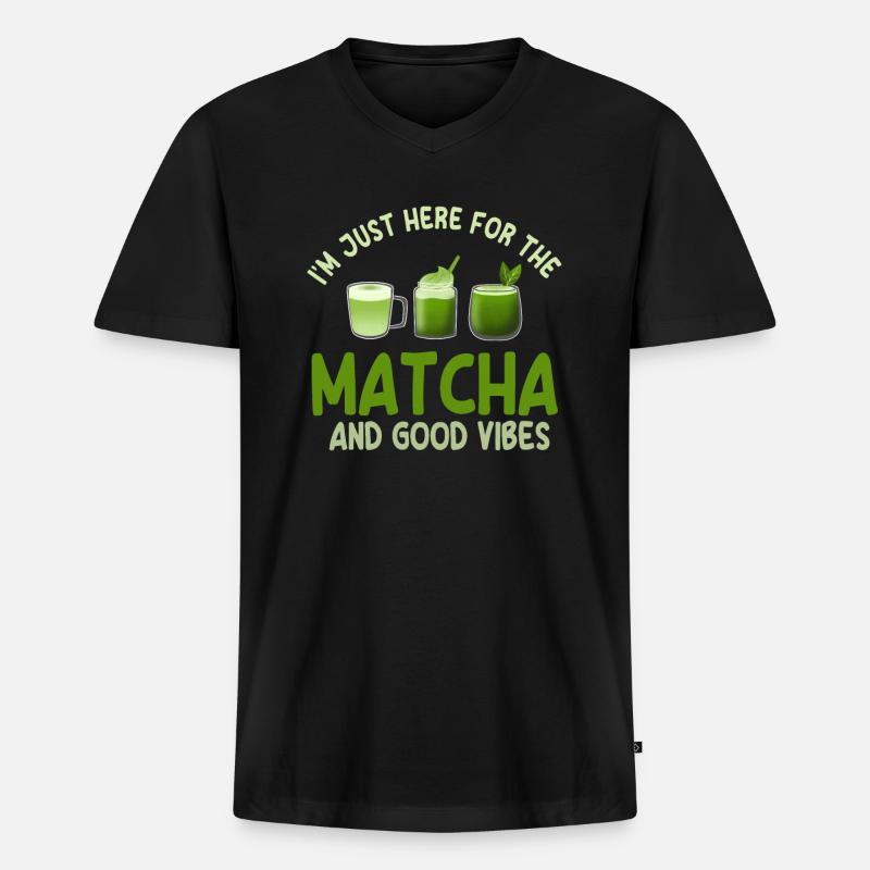 Matcha Latte - Männer Premium Bio T-Shirt mit V-Ausschnitt - Schwarz