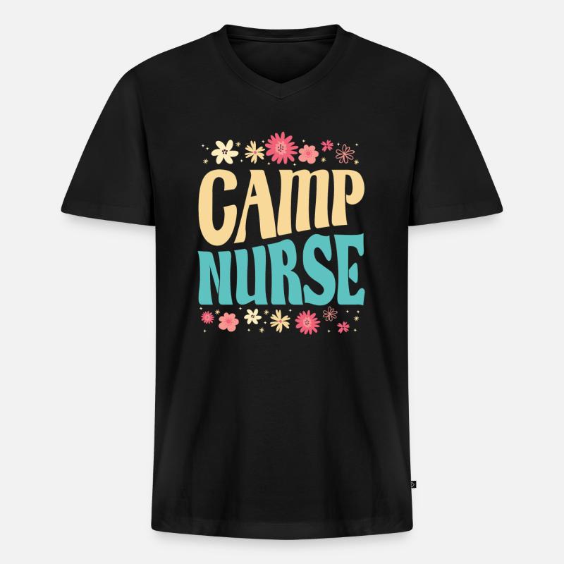 Camping Krankenschwester Blumen Design - Männer Premium Bio T-Shirt mit V-Ausschnitt - Schwarz