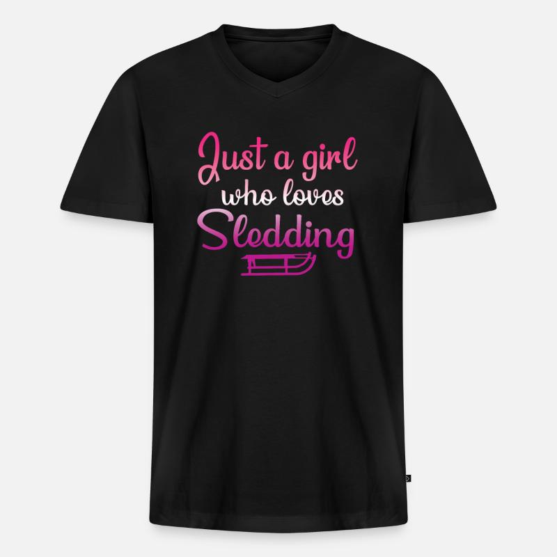 Schlittenfahren Mädchen Design - Männer Premium Bio T-Shirt mit V-Ausschnitt - Schwarz