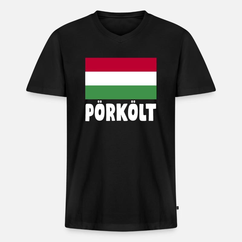Pörkölt - Männer Premium Bio T-Shirt mit V-Ausschnitt - Schwarz