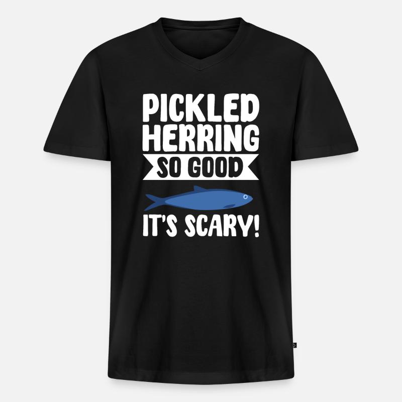 eLustiger Eingelegter Hering Geschenkidee - Männer Premium Bio T-Shirt mit V-Ausschnitt - Schwarz