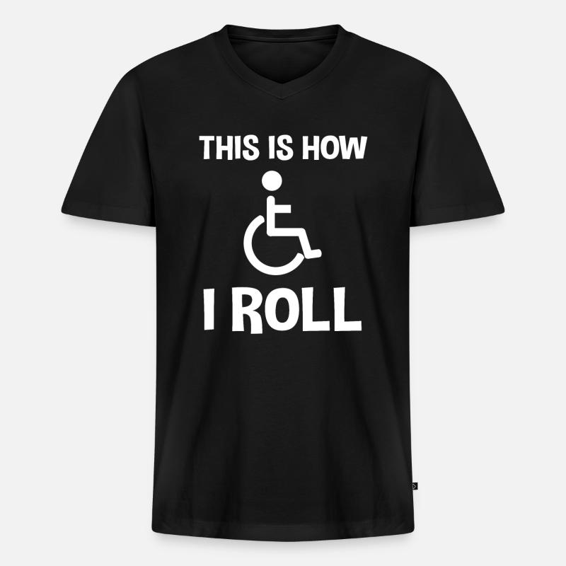 Lustiger Rollstuhl Spruch - Männer Premium Bio T-Shirt mit V-Ausschnitt - Schwarz