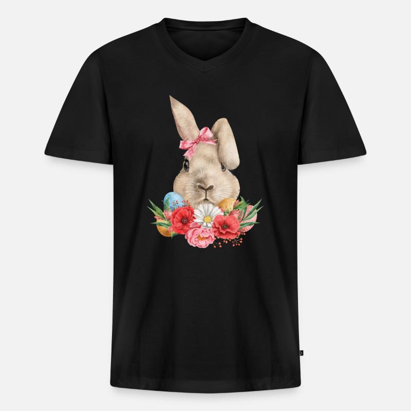 Osterhasenblumen Und -eier - Männer Premium Bio T-Shirt mit V-Ausschnitt - Schwarz