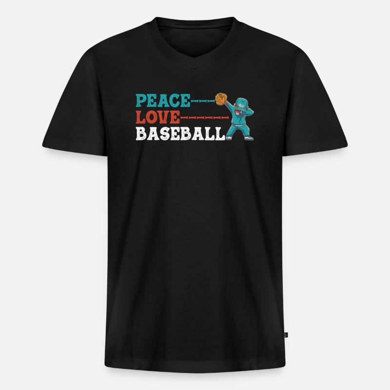 Mädchen Frieden Liebe Baseball - Männer Premium Bio T-Shirt mit V-Ausschnitt - Schwarz