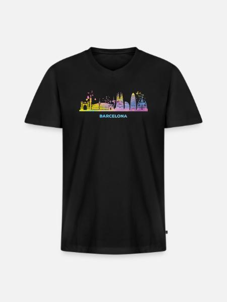 Barcelonische Skyline Barcelone - T-shirt encolure en V Premium bio Homme - noir