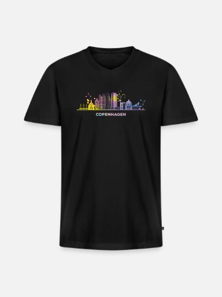 Københavns skyline København - Premium økologisk T-shirt med V-hals til mænd - sort