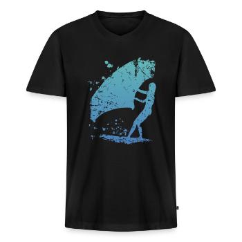 Wing Foil Wingsurfing Woman Foil Wing - T-shirt encolure en V Premium bio Homme - noir - Devant - Nico (187cm)