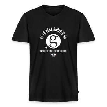 Si tu veux arriver au point G - Réplique culte - T-shirt encolure en V Premium bio Homme - noir - Devant - Nico (187cm)