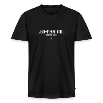Jean Pierre Vidol - Personnage de sketch culte - T-shirt encolure en V Premium bio Homme - noir - Devant - Nico (187cm)