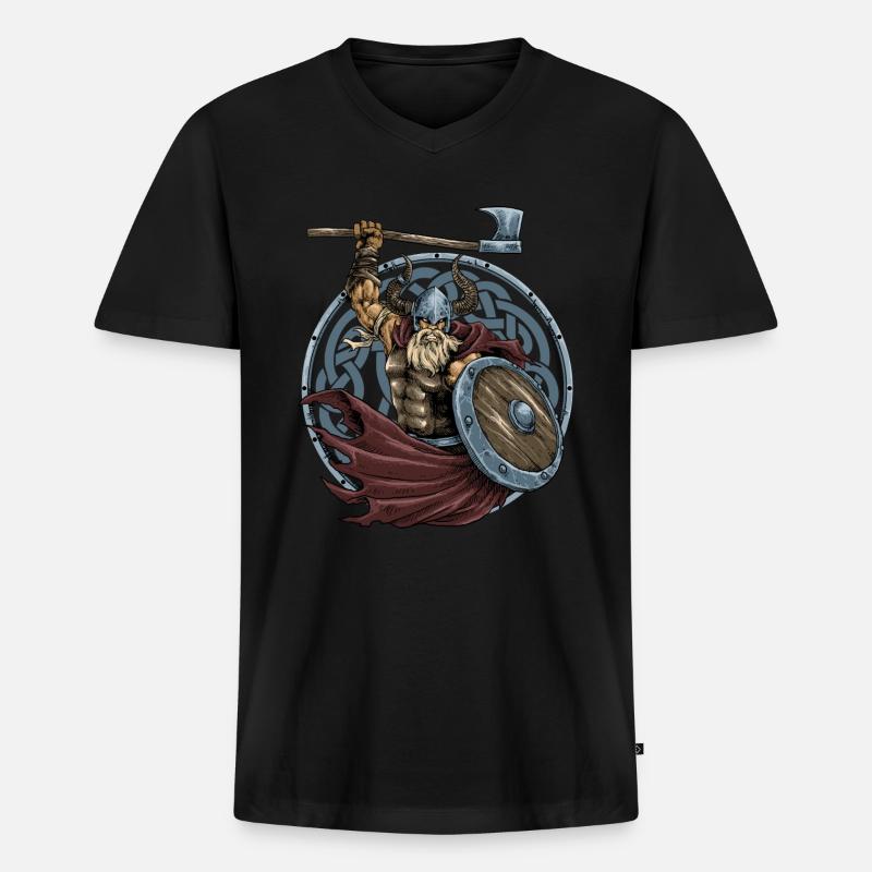 Wikinger Krieger Axt Bart - Männer Premium Bio T-Shirt mit V-Ausschnitt - Schwarz
